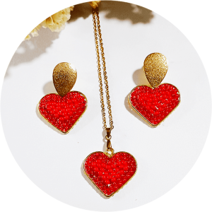 Set Tejido a mano en material Bronce con Baño de oro de 24k y Mostacilla